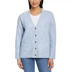 NWT Ella Moss Womens Blue Button Up Cardigan Relaxed Boyfriend Fit Sweater Large
